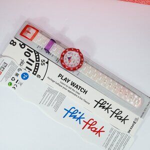 New Kids Swiss Made Swatch Flik Flak Milkita ZFCSP046 Frost White Red 36.70MM